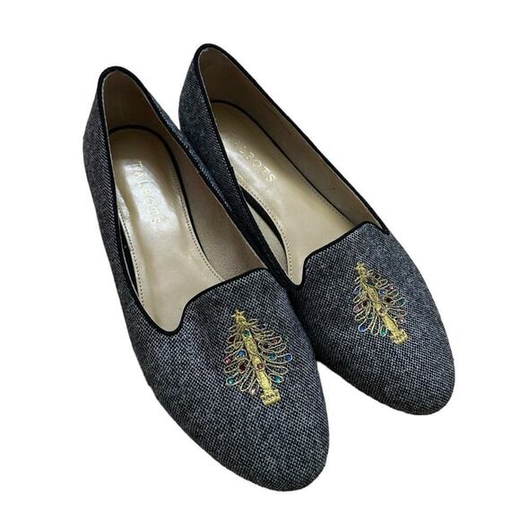 Talbots Loafers Flats Christmas Tree Embroidered Tweed Holiday Party Size 8 - Picture 1 of 7